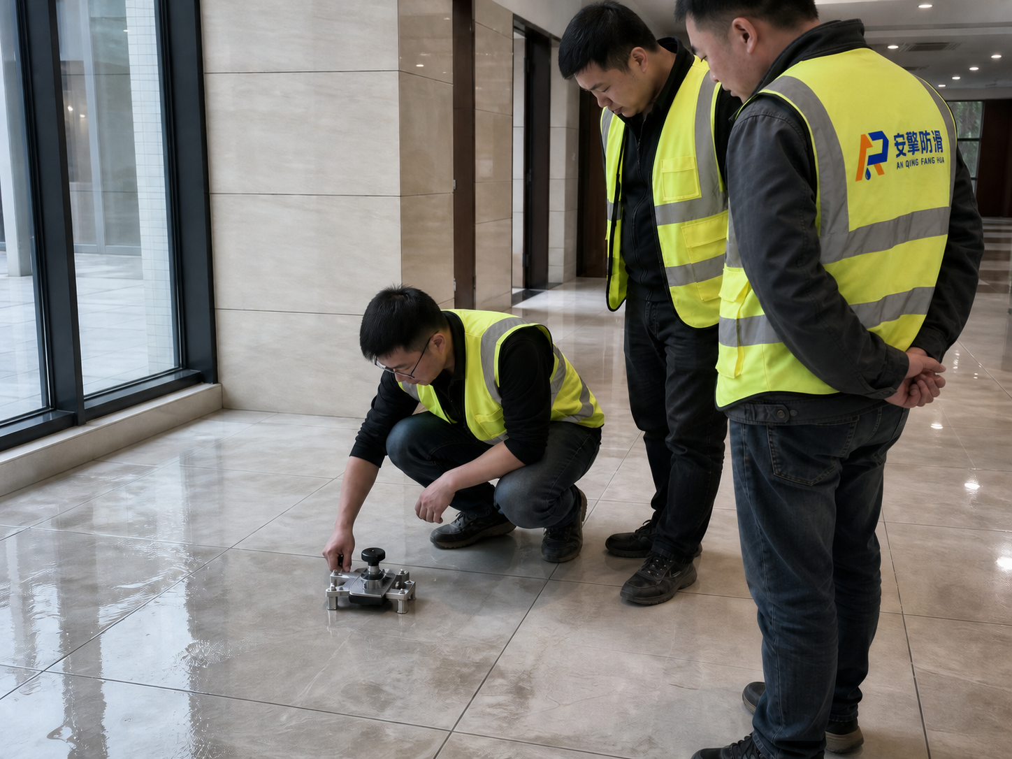 安擎防滑团队进行地面防滑施工